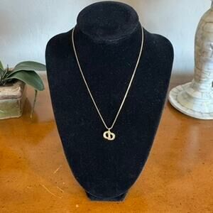 Vintage Dior Rhinestone CD Pendant Necklace Gold Tone